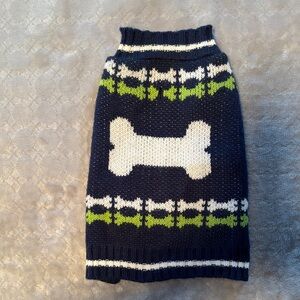 Navy and White Small Dog Sweater with Bone Pattern
